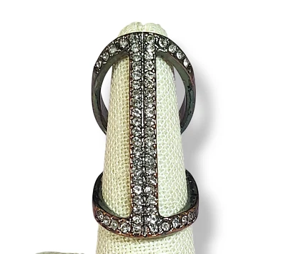 Gunmetal гламурный коренастый полный палец со стразами заявление кольцо размер 7 - Изображение 1 из 4