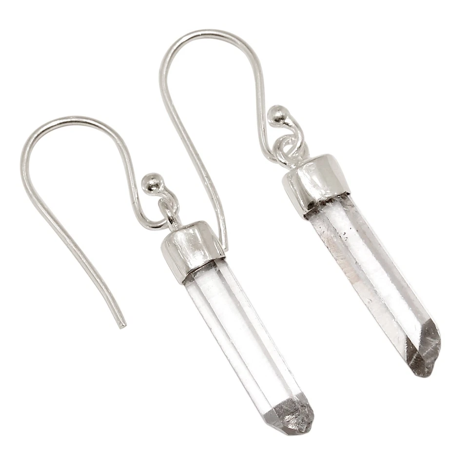 Pendientes de cuarzo de cristal lemuriano natural de plata de ley 925 joyería ALLE-19100 Foto 1 de 1