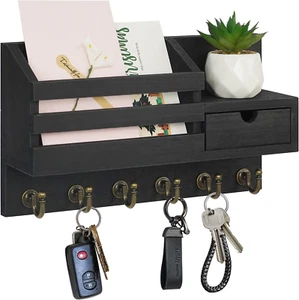 Key and Mail Holder for Wall, Mail Organizer Wall Mount with 6 Hooks and Drawer - Picture 1 of 11