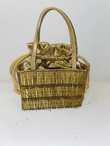 Cartera de caja vintage Bijoux Terner dorado satinado y con cuentas - Imagen 1 de 6