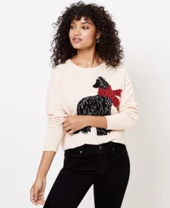 NWT LOFT Petite Fancy Dog with Bow Sweater - Light Camel - Size X Small P - Foto 1 di 2