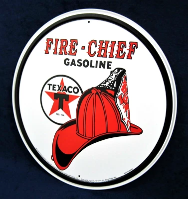 TEXACO FIRE - CHIEF - Letrero redondo de hojalata de metal - Decoración de pared de hombre cueva garaje bar pub Foto 1 de 4