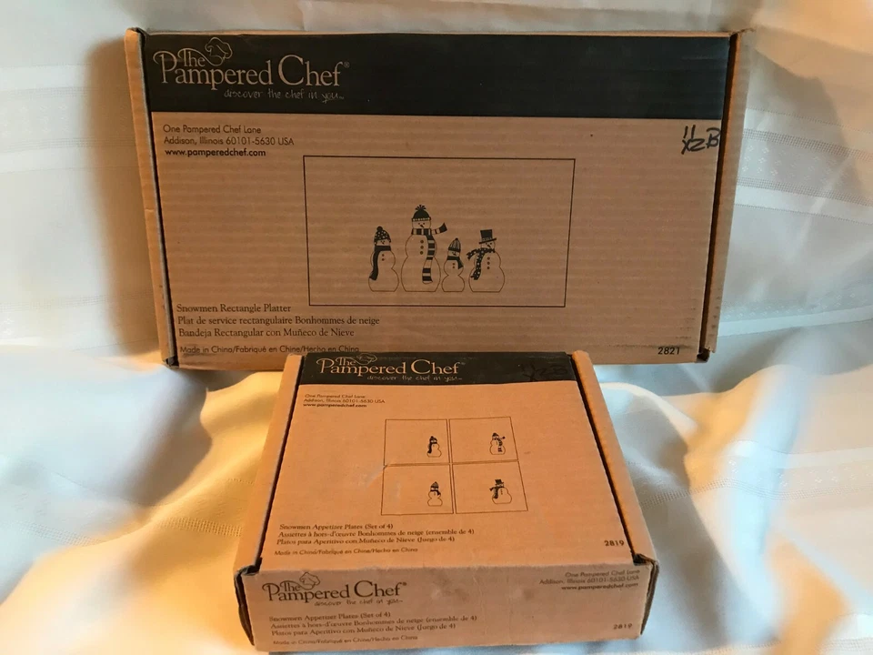NEW ~ PAMPERED CHEF ~ SNOWMEN PLATTER or PLATE SET ~ CHOOSE 1 or ALL~1+ SHIP    - Image 1 of 1