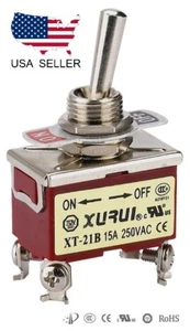 INTERRUPTOR DE PALANCA DE ENCENDIDO Y APAGADO DPST DE ALTA RESISTENCIA 20A 125V, 15A 250V TERMINALES DE TORNILLO (21B) - Imagen 1 de 1