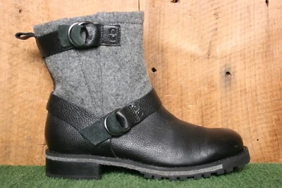 WOOLRICH 'Baltimore' Black Leather & Gray Wool Moto Boots Women's Sz. 8.5 M - Image 1 of 4