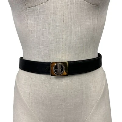 De Colección Años 90 Gucci Reversible Negro Marrón Torcido Logo Cinturón Hebilla de Metal Para Hombre Delgado Foto 1 de 4