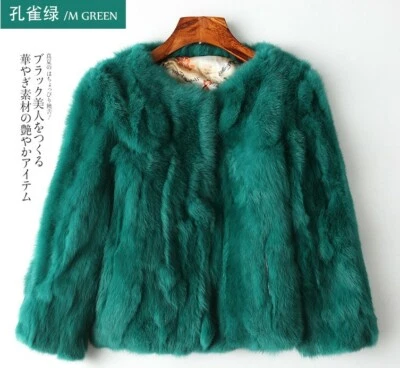 100% Real Rabbit Fur Women Short Jacket Overcoat Outwear Winter Warm Coat S-4XL - Image 1 of 4