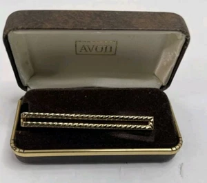 Vintage Avon Dual Rope Bars Gold Tone Tie Clip With Original Box Preowned - Picture 1 of 3