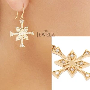 14K Gold 0.16 CT VS/F-G Diamond Compass Design Small Drop Earring - The Jewelz - Picture 1 of 5