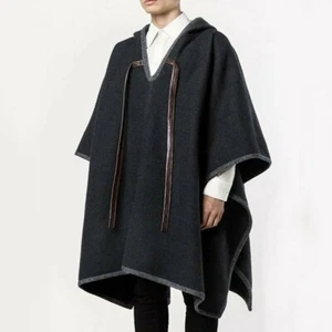 Cappotto uomo finta lana con cappuccio mantello poncho pullover scialle cappotto top boho zingaro chic - Foto 1 di 7