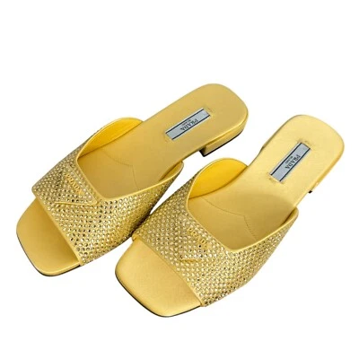 Sandalias Prada de cristal satinado adornadas amarillas 37.5, 1XX642 NUEVAS Foto 1 de 4