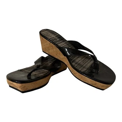 Chanclas de cuña de charol negro para mujer George arpa talla 10 Foto 1 de 4