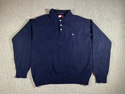 Vintage Tommy Hilfiger Mens XL Sweater 100% Lambswool Navy Polo Sweatshirt - Image 1 of 4