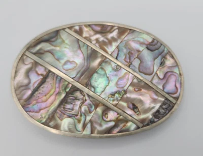 Винтажная серебристая застежка-ремень хиппи инкрустация абалоном ручная работа - Изображение 1 из 4