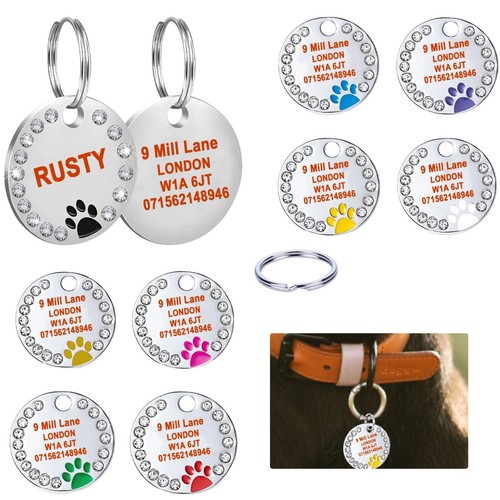 Personalised Diamonds ENGRAVING Dog ID Cat ID Name Tag Custom Pet ID