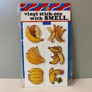 Vintage 1980er Puffy Scratch N Sniff Banane Aufkleber Vinyl Stick-Ons mit Geruch - Bild 1 von 6