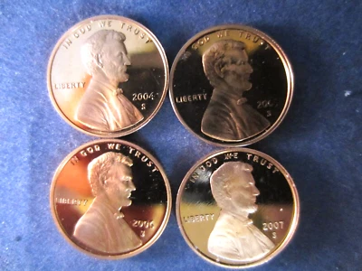 1 each 4 coins 2004 2005 2006  2008-S Lincoln Cent Deep Cameo Mirror Proof RED - Image 1 of 2