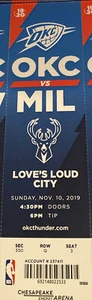 OKC Thunder 2019 NBA Ticket v Bucks Giannis Antetokounmpo 35 Pts / 16 Rebounds - Bild 1 von 1