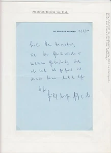 Friedrich Wilhelm von Wied, autógrafo original, realeza, Alemania (L6831) - Imagen 1 de 1