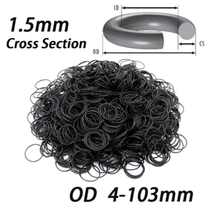 1.5mm Cross Section NBR O-Ring Seal Rubber Gasket Nitrile Rubber OD 4mm-103mm - Picture 1 of 11