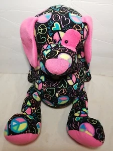 13" Ganz Be Happy Justice Black & Pink Puppy Dog Stuffed Animal Plush Toy Peace - Picture 1 of 5