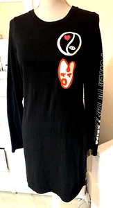 MONKI - Long Sleeve T SHIRT Dress - BLACK 'Power to the Ladies' - Size XS (34") - Picture 1 of 14