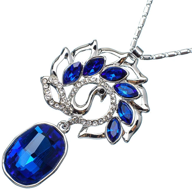 23.40 CT Ovale Taglio Stile Forma Zaffiro Blu Cz 18K Placcato Oro Bianco Pendant - Immagine 1 di 3