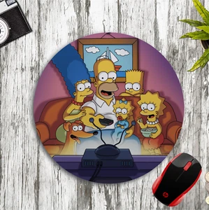 THE SIMPSONS WATCHING TV ROUND NEOPRENE GAMING MOUSE PAD MAT HOME SCHOOL OFFICE - Picture 1 of 1
