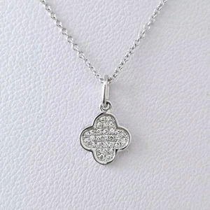 Massiver 14K Weißgold natürlicher Diamant Kleeblatt Anhänger Halskette - Bild 1 von 24