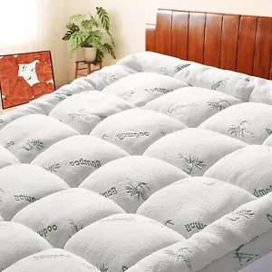 Bamboo Mattress Topper Queen Size Cooling Extra Thick Breathable Mattress Pad - Picture 1 of 6