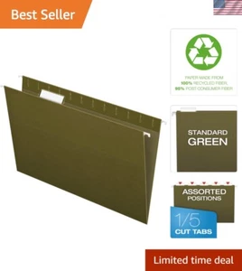 100% Recycled Standard Green Hanging Folders, Legal Size, 25 Clear Tabs Included - Picture 1 of 9