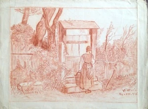 § PASTELLZEICHNUNG BÄUERINNENZIEGELFARBE - SIGNIERT SIEG 14-XII-1936 - Bild 1 von 1