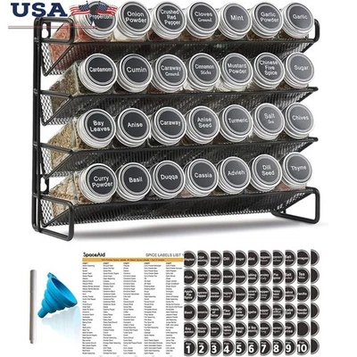 Juego de estante para especias de 4 niveles con 28 frascos de vidrio 386 etiquetas para especias embudo de silicona  Foto 1 de 4