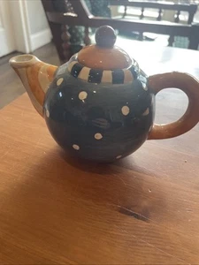 RARE Sakura Teapot China Ceramic ~ Blue Yellow Polka Dot ~ Tea Pot  - Picture 1 of 6