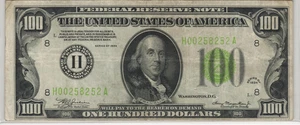 Fr.2152-H 1934 St. Louis $100 LGS Light Green Seal Federal Reserve Note VF - Picture 1 of 2