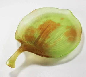 RARE DAUM PATE DE VERRE CRYSTAL GLASS LARGE LEAF DISH PLATE 10-INCH - Picture 1 of 6