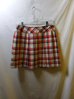 College town 60’s Wool Plaid Skirt Navy Blue/Red/Tan/White Vintage Size 11/12 - Image 1 of 4