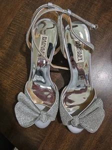 Badgley Mischka Silber Strass Schleife Riemchen Heels Größe 7 Abend Hochzeit - Bild 1 von 5