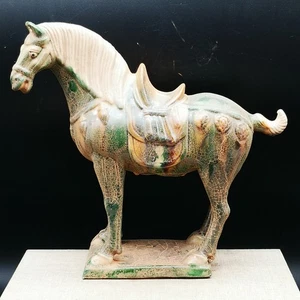 China Tang Dynasty Sancai Pottery Green Glazed Warhorse Statue Figure - Picture 1 of 7