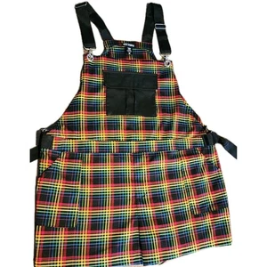 Hot Topic Overall Damen 2X 2XL Regenbogen kariert verstellbar Shorts Stolz Y2K - Bild 1 von 7