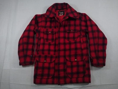 Vintage Woolrich Wool Jacket Coat Men's S Red Quilt Lined Buffalo Plaid Mackinaw - Image 1 of 4