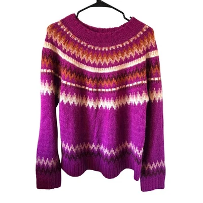 Easel Womens Fair Isle Sweater Size Large Purple  - Image 1 of 4