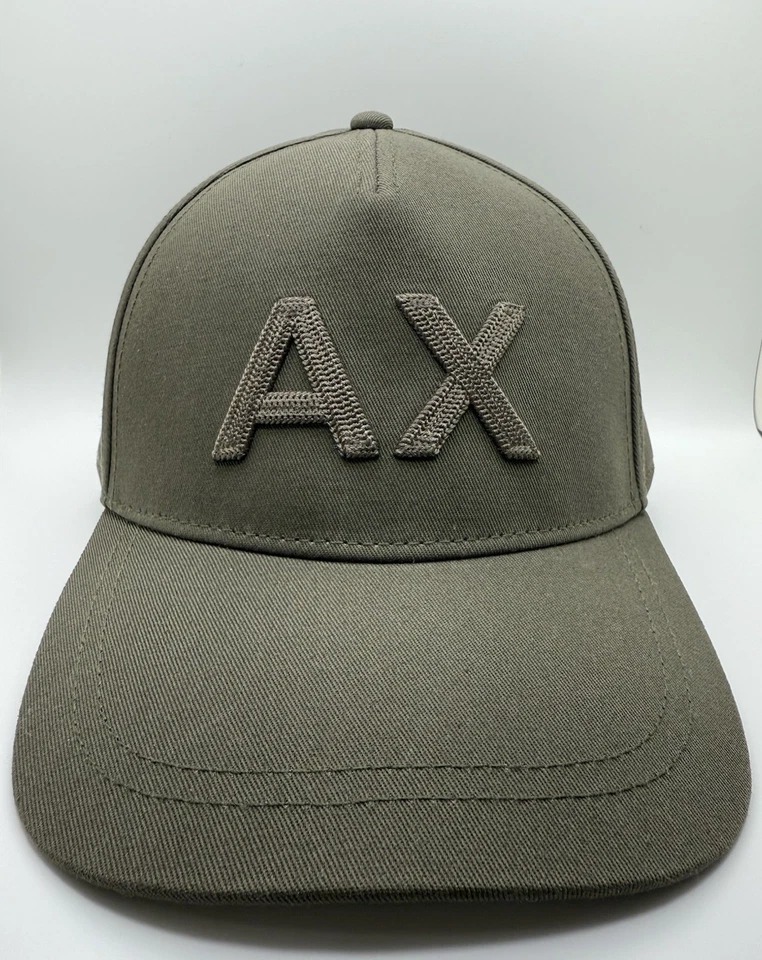 Boné de beisebol ARMANI EXCHANGE 3D A|X logotipo chapéu sarja algodão O/S preto oliva novo com etiquetas - Imagem 1 de 4