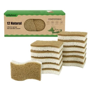 Biodegradable Natural Kitchen Sponge, Compostable Cellulose and Coconut Scrub... - Picture 1 of 7