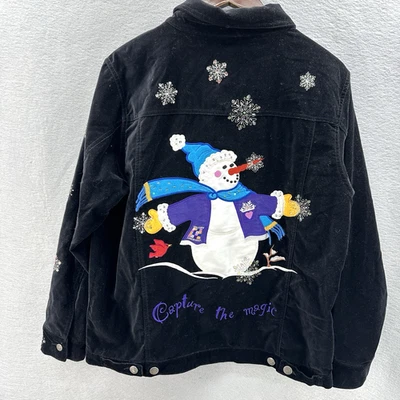 Vintage Quacker Factory Jacket Women M Snowman Grannycore Cottagecore Y2k Velvet - Image 1 of 4