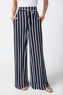 Joseph Ribkoff Striped High-Waist Belted Wide-Leg Pants 241135 * - Image 1 of 4