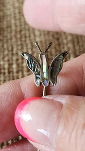 Vintage Sterling Silver Stick Pin Abalone Butterfly Stopper Not Sterling Silver - Picture 1 of 4