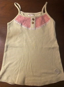 Matilda Jane Tank Top Green And White Stripes With Pink Cotton Girls Sz 8 - Picture 1 of 7