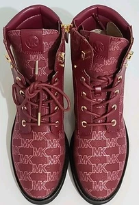 NIB! MICHAEL KORS TRUDY MULBERRY LEATHER AND LOGO LACE BOOTS SIZE 7.5 M - Picture 1 of 12