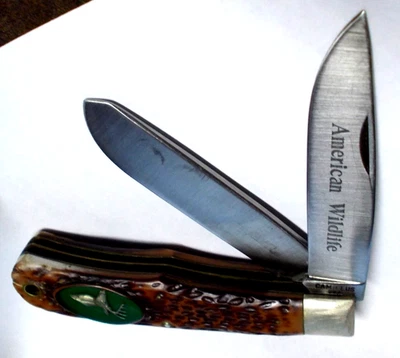 Vintage 1970`s Camillus #10 American Wildlife 2 Blade Pocket Knife 4 1/2" - Image 1 of 4